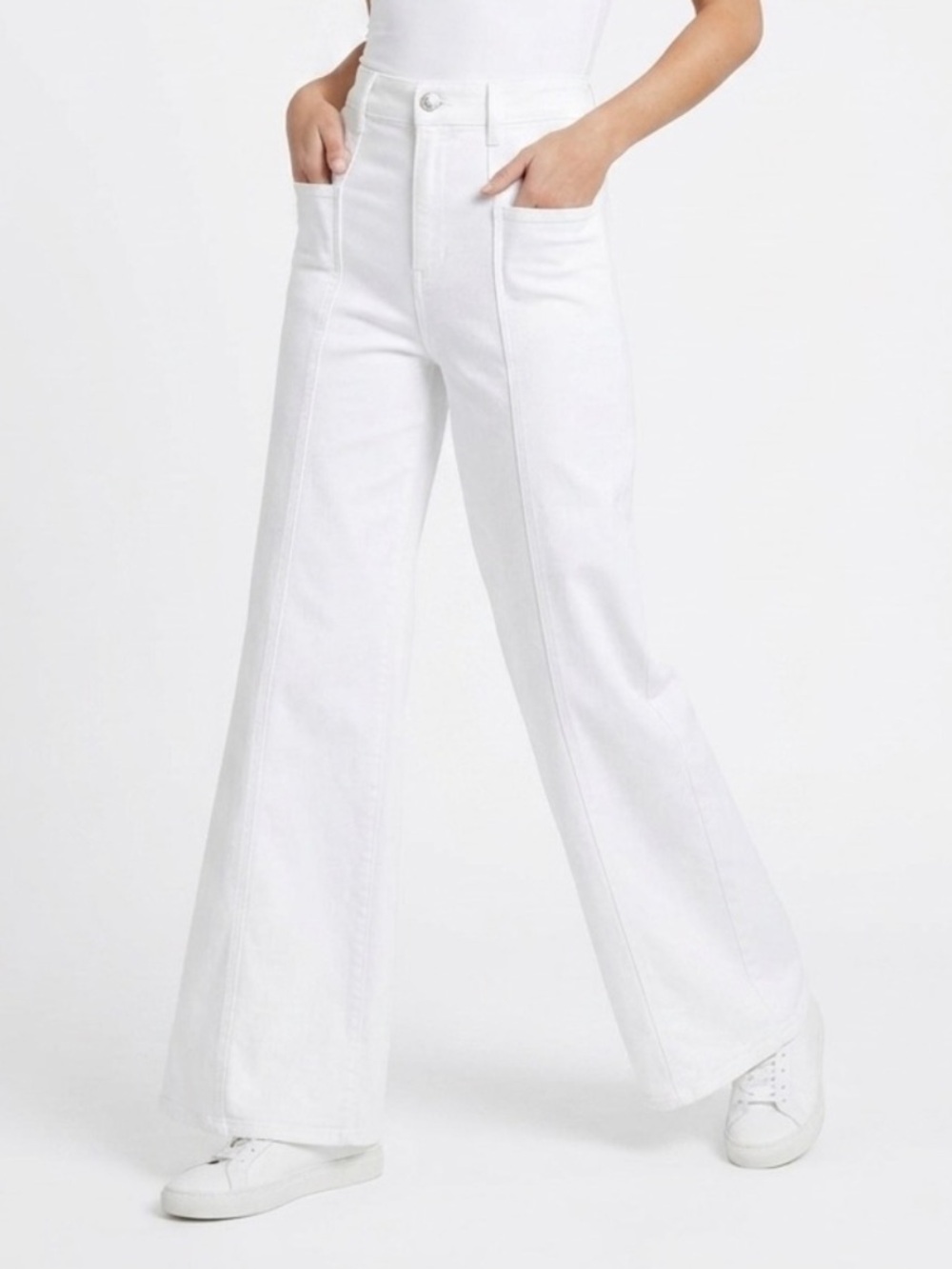 WHBM White High Rise Wide Leg White Denim Jeans Pants Size 10 $120 EUC KL